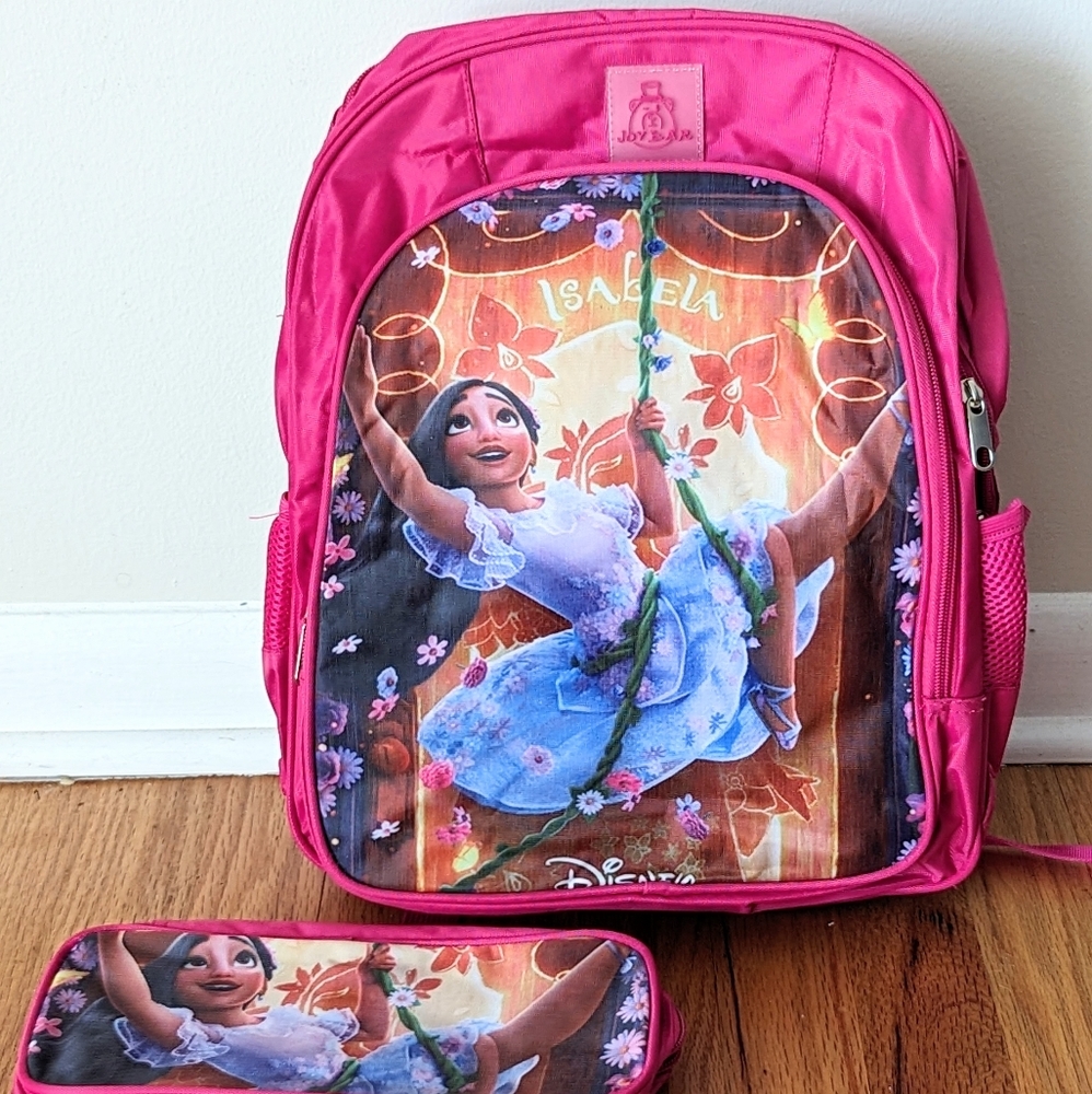 Encanto Isabela Pink Backpack and Matching Pencil Case, New, Kids Bookbag,‎ OS